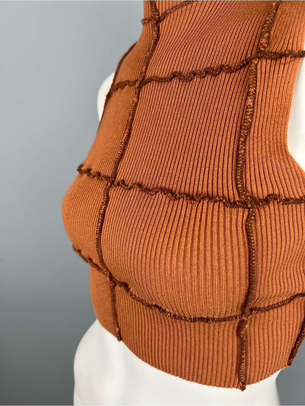 Garage Ribbed Mock Neck Crop Top in Rust - Picture 3 of 5